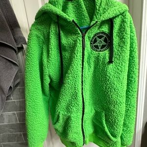 Blackcraft Cult Unisex Sherpa zip up hoodie - Lime Green